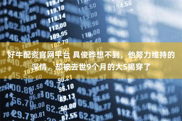 好牛配资官网平台 具俊晔想不到，他努力维持的深情，却被去世9个月的大S揭穿了