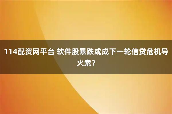 114配资网平台 软件股暴跌或成下一轮信贷危机导火索?
